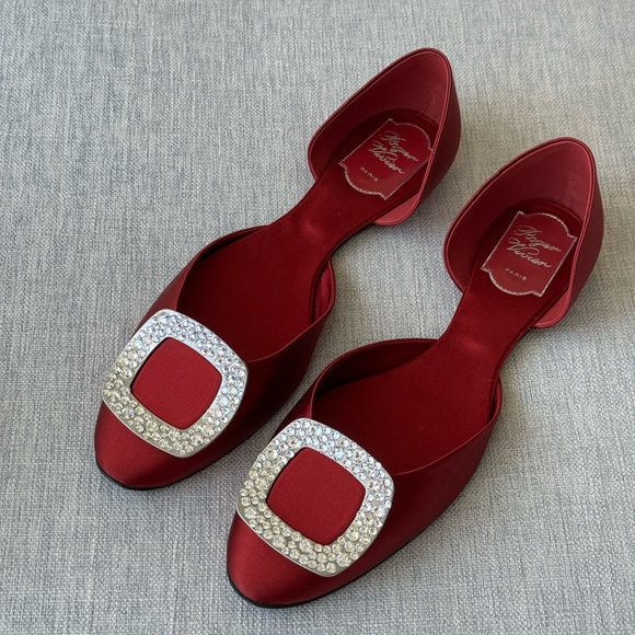 Roger Vivier Shoes - NIB Roger Vivier D'Orsay satin flats with Crystal buckle